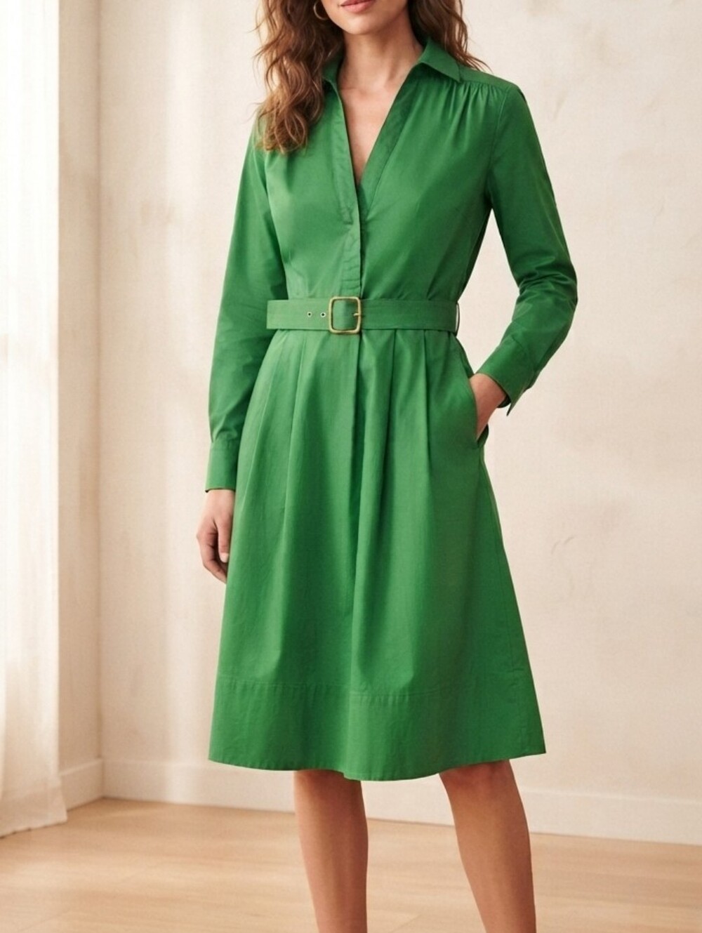 Calvin Klein Green Long Sleeve Shirt Dress Sz 12 Professional Corporate Preppy